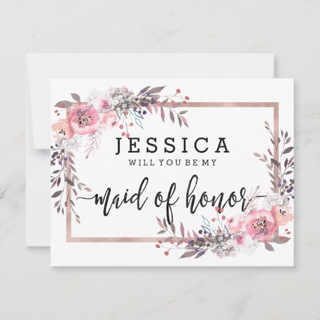 Blush & Rose Gold Will You Be My Maid of Honour Invitation (Front)