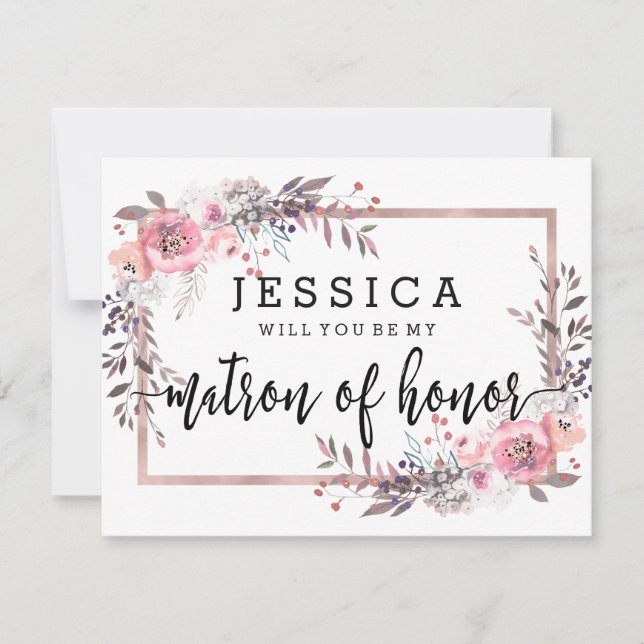 Blush & Rose Gold Will You Be My Matron of Honour Invitation (Front)