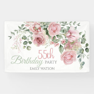 Blush Rose Greenery Eucalypt 55th Birthday Banner