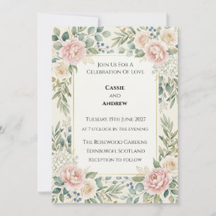 Blush Rose Greenery Wedding Invitation