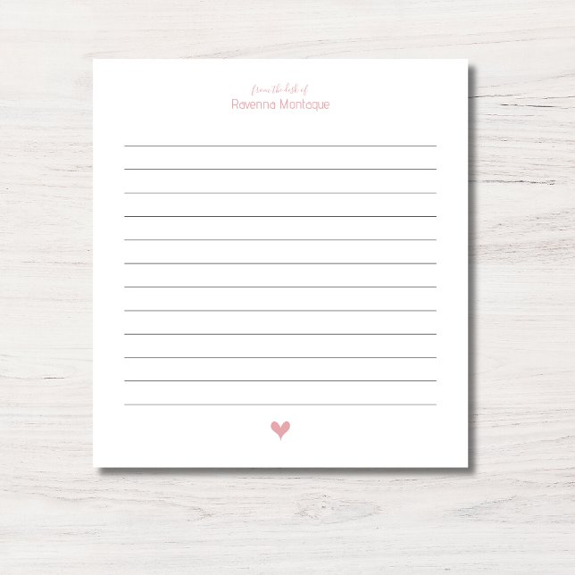 Blush Rose Heart Minimalist Custom Name Lined Notepad (Creator Uploaded)