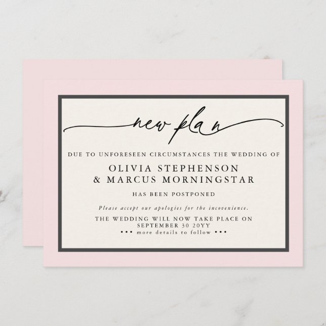 Blush Rose Ivory - New Plan Modern Postponed Event Invitation (Front/Back)