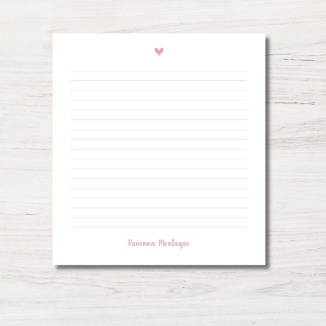 Blush Rose Little Heart Handwritten Name Lined Notepad (Creator Uploaded)