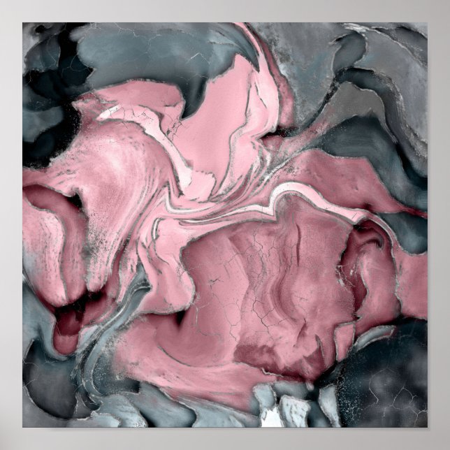 Blush rose marble - pastel pinks, grey and silver poster (Front)