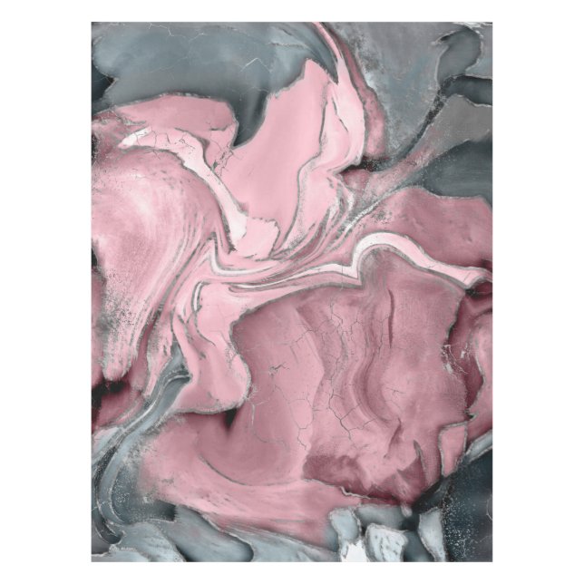 Blush rose marble - pastel pinks, grey and silver tablecloth (Front)