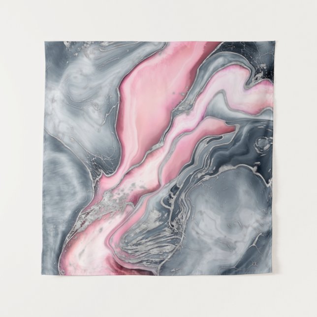 Blush rose marble - pastel pinks, grey and silver tapestry (Front)