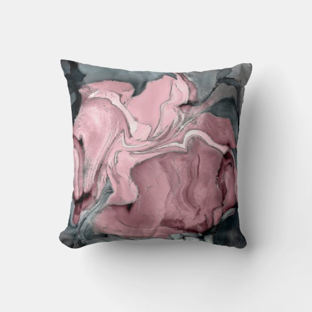 Blush rose marble - pastel pinks, grey and silver throw pillow (Front)