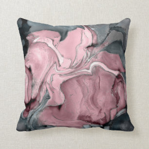 Blush rose marble - pastel pinks, grey and silver throw pillow