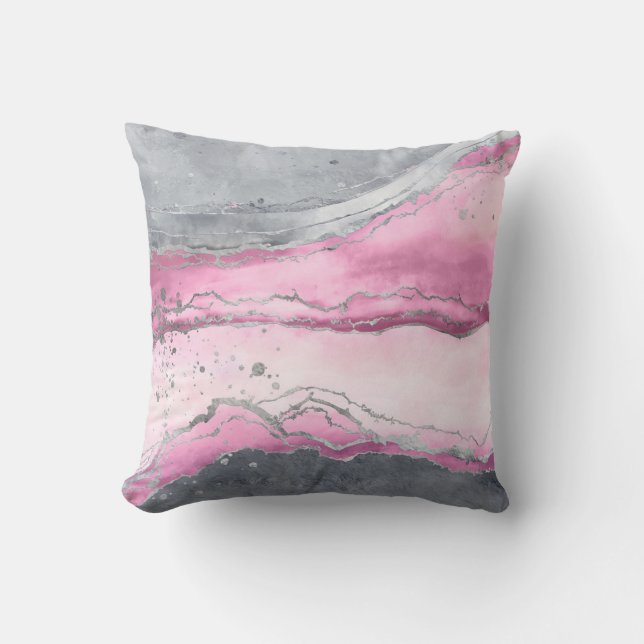 Blush rose marble - pastel pinks, grey and silver throw pillow (Front)