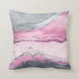 Blush rose marble - pastel pinks, grey and silver throw pillow