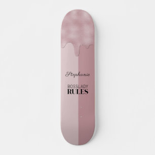 Blush Rose Metallic Drips Logo Personalized Skateboard