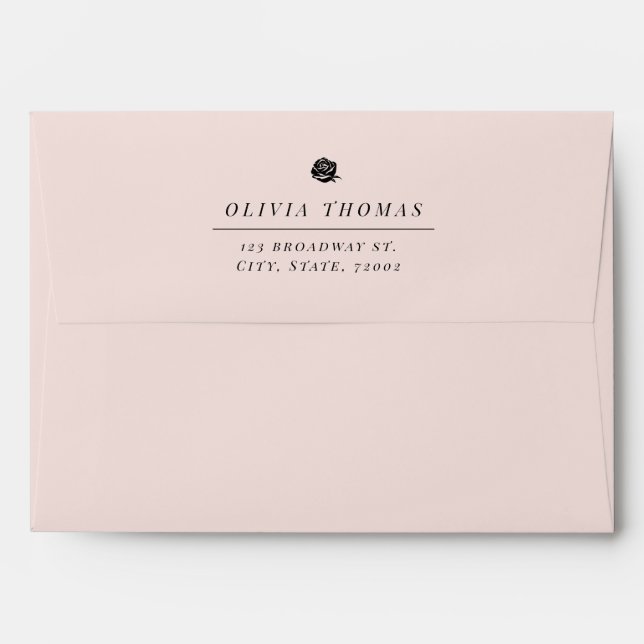 Blush rose minimalist wedding return address envelope (Back (Top Flap))