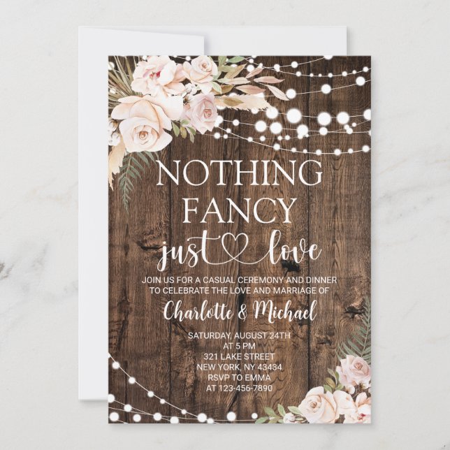 Blush Rose Nothing Fancy Just Love Wedding Invitation (Front)