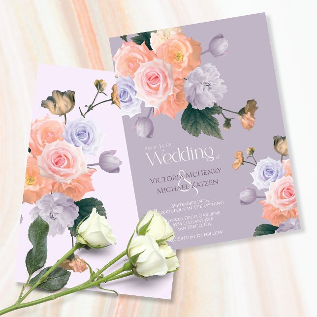 Blush Rose Pale Purple Modern Floral Wedding Invitation (Creator Uploaded)