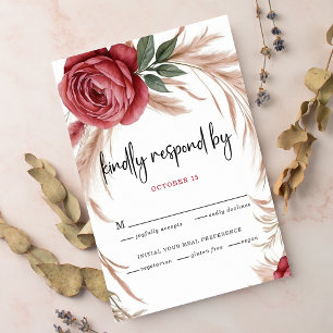 Blush Rose Pampas Floral Wedding RSVP Card