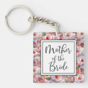Blush Rose Pattern Mother of the Bride Square Keychain