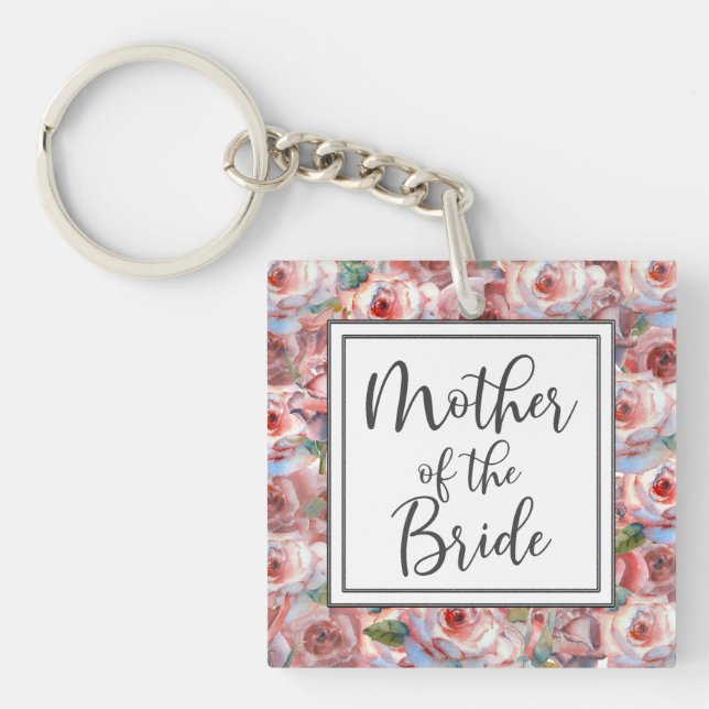 Blush Rose Pattern Mother of the Bride Square Keychain (Front)
