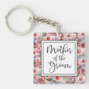Blush Rose Pattern Mother of the Groom Square Keychain