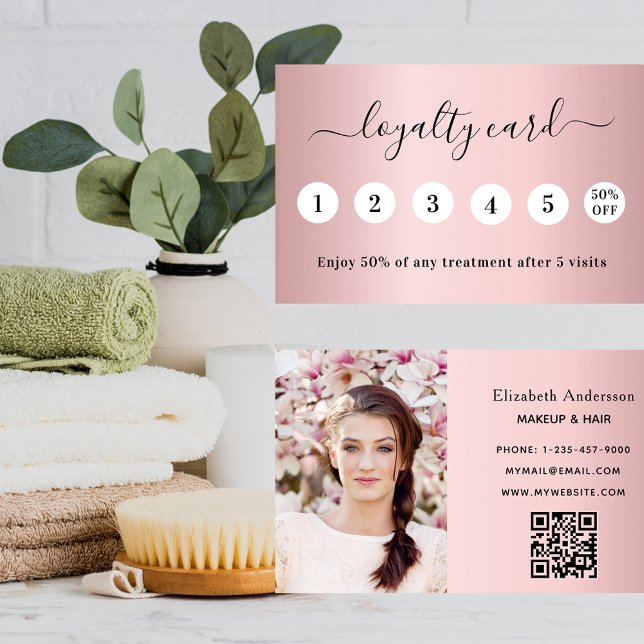 Blush rose photo code qr carte de fidélité profess (Créateur téléchargé)