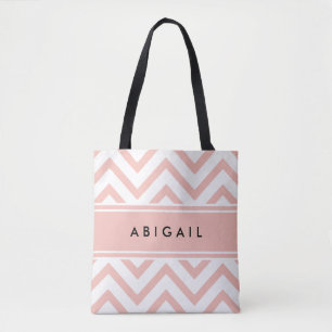 Blush Rose Pink Black White Modern Chevron Zigzag Tote Bag