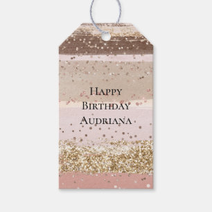 Blush Rose Pink Chocolate Gold Glitter Birthday Gift Tags