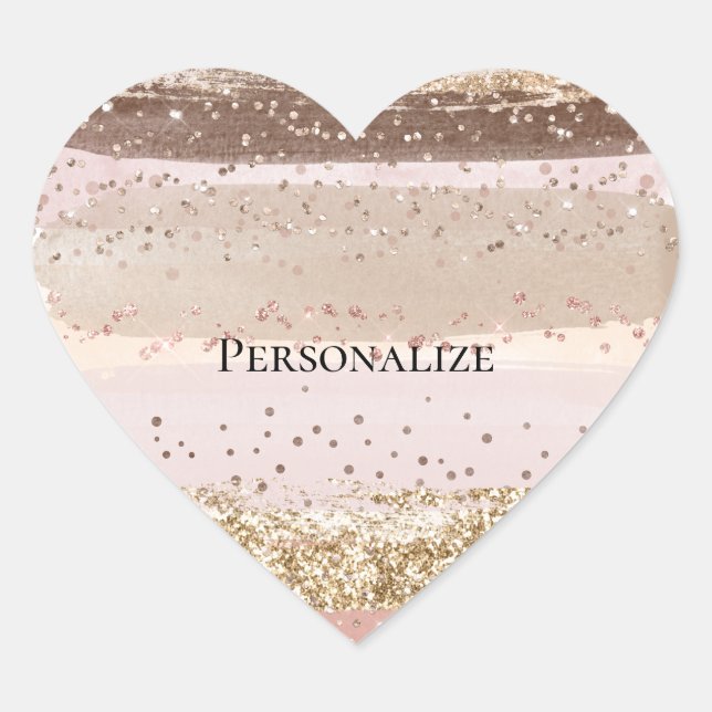 Blush Rose Pink Chocolate Gold Glitter Birthday Heart Sticker (Front)