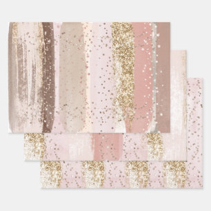 Blush Rose Pink Chocolate Gold Glitter Birthday Wrapping Paper Sheet