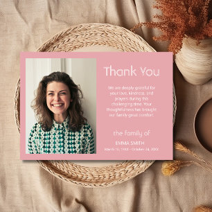 Blush Rose Pink Classic Photo Funeral Sympathy Thank You Card