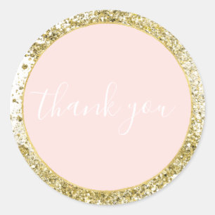Blush Rose Pink Gold Confetti Sparkle Faux Glitter Classic Round Sticker