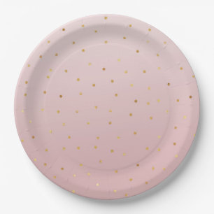 Blush Rose Pink Gold Confetti Sparkle Paper Plate