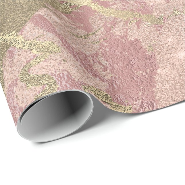 Blush Rose Pink Marble Shiny Spark Powder Gold Wrapping Paper (Roll Corner)
