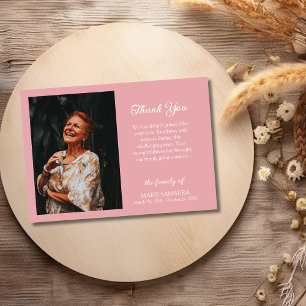 Blush Rose Pink Memorial Photo Funeral Thank You Card