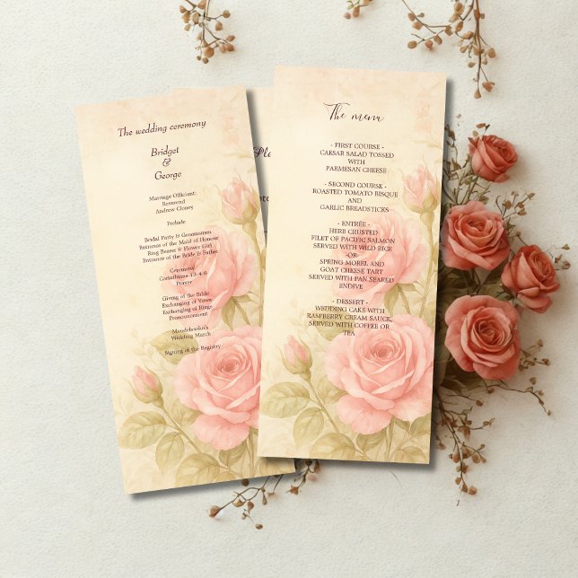Blush Rose Romantic Floral Vintage Wedding menu (Creator Uploaded)