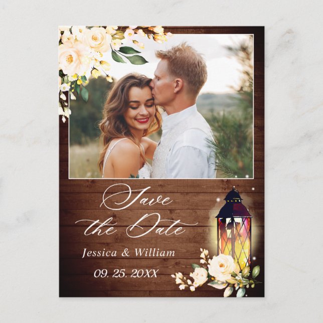 Blush Rose Rustic Wood PHOTO Wedding Save the Date Postcard (Front)