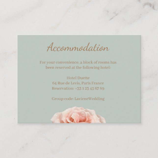 Blush rose sage wedding hotel enclosure card (Front)