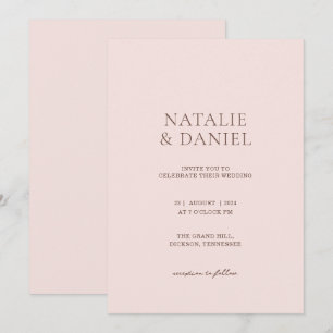 Blush Rose & Warm Brown Chic Wedding Invitation