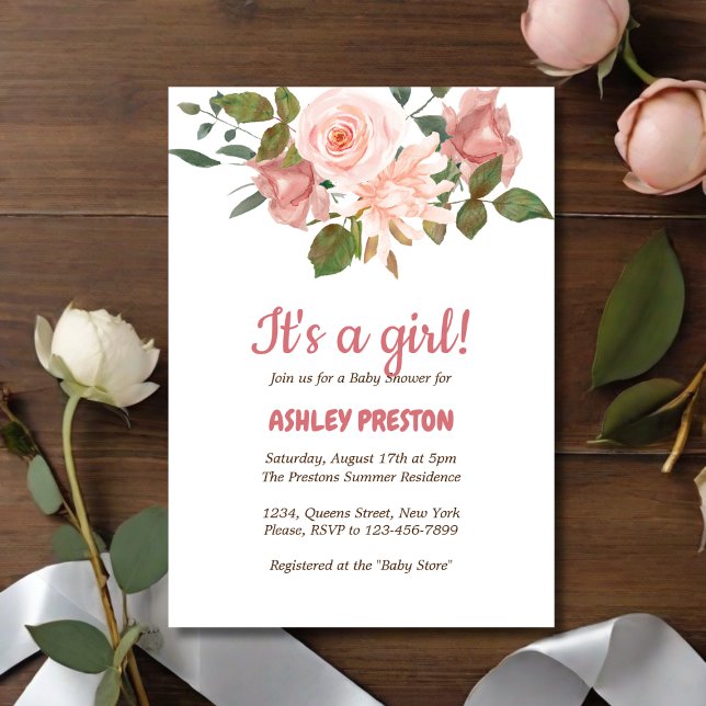 Blush Rose Watercolor Floral Baby Shower Invitation (Creator Uploaded)