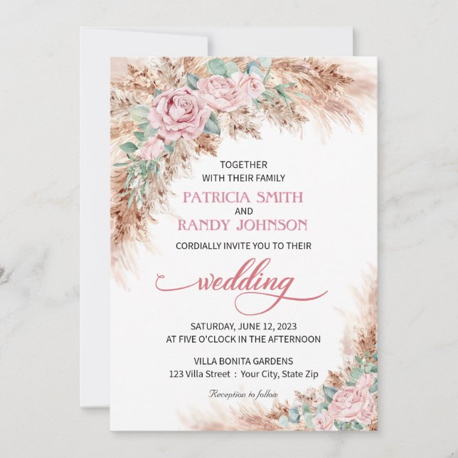Blush Rose Wedding Invitation (Front)