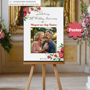 Blush Roses 20th Wedding Anniversary Photo Welcome Poster