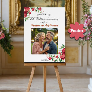 Blush Roses 20th Wedding Anniversary Photo Welcome Poster
