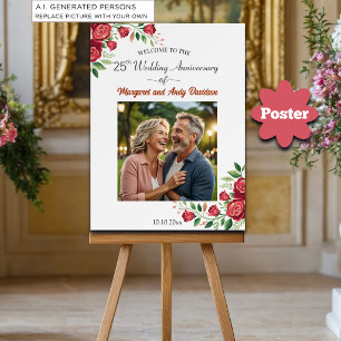 Blush Roses 25th Wedding Anniversary Photo Welcome Poster