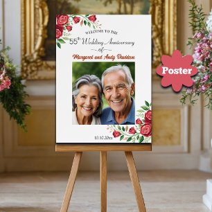 Blush Roses 55th Wedding Anniversary Photo Welcome Poster