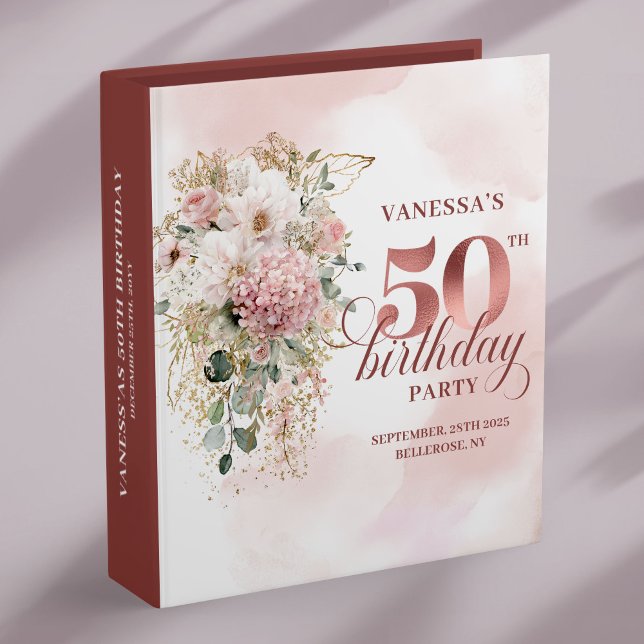 Blush Roses and Greenery 50th Birthday Photo Book Binder (Blush Roses and Greenery 50th Birthday Photo Book)