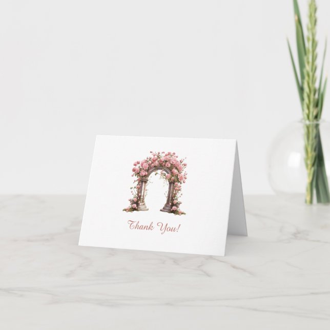 Blush Roses Boho Wedding Arch Thank You Card (Front)
