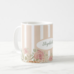 Blush Roses bush watercolor monogrammed Coffee Mug