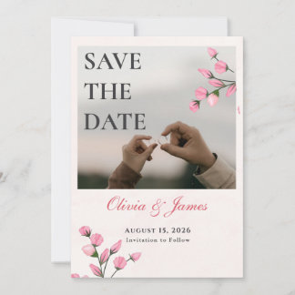 Blush Roses Editable Photo Save the Date Card