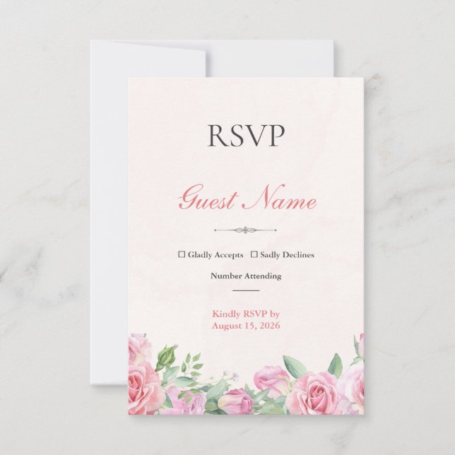 Blush Roses Editable Wedding RSVP Response Card (Front)