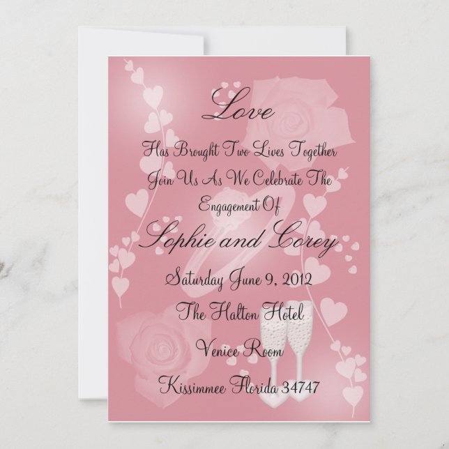 Blush Roses Engagement Card Invitation (Front)