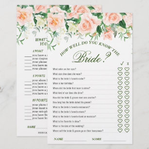 Blush Roses Floral Double-Sided Bridal Shower Game