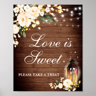 Blush Roses Floral Greenery Wedding Dessert Bar Poster